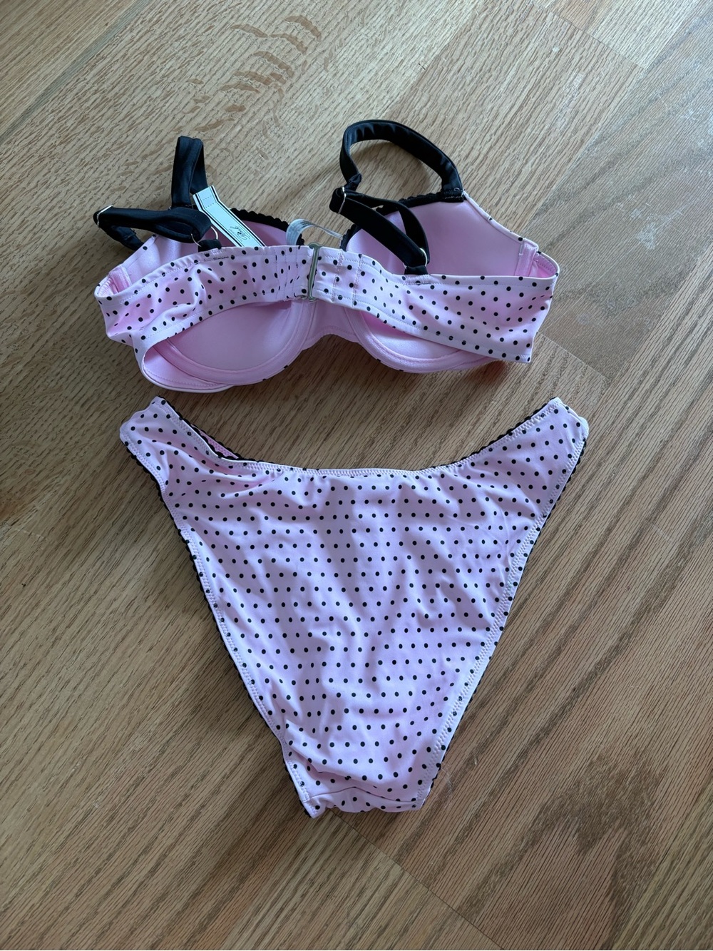 Pink Polka Dot Bikini Set with Black Trim - Picture 4 of 5